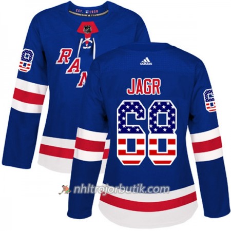 Dame Ishockey New York Rangers Tröja Jaromir Jagr 68 Adidas 2017-2018 Blå USA Flag Fashion Authentic